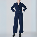 Navy Wide Leg Trousers, Twill