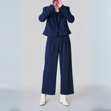 Navy Wide Leg Trousers, Twill
