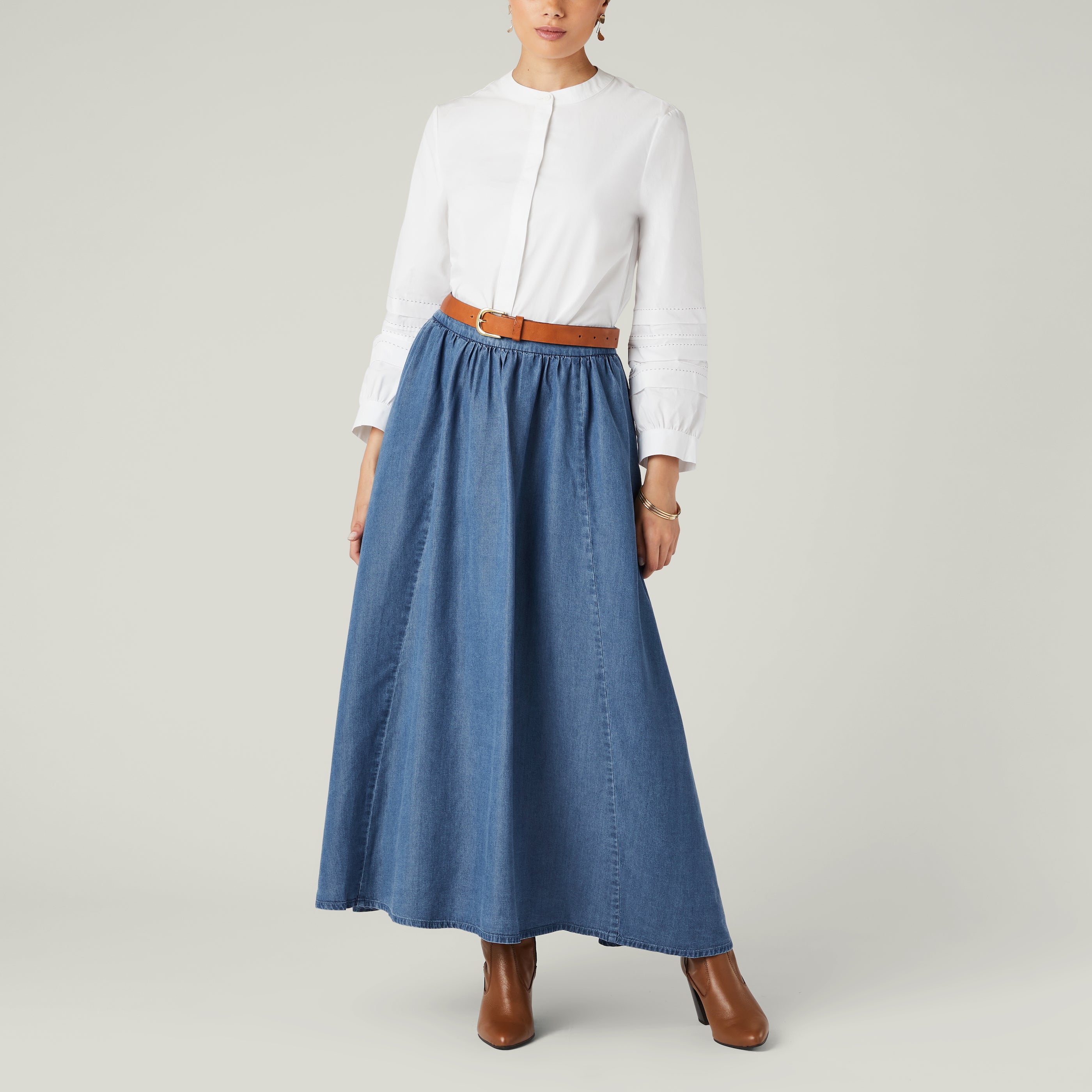 Denim Tencel Maxi Skirt - Main Image