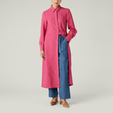 Asymmetric Belted Shirt Dress, Fuchsia