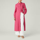 Asymmetric Belted Shirt Dress, Fuchsia