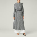 Geometric Print Shirt Dress, Black