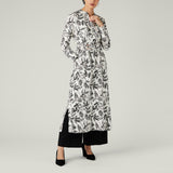 Black And White Leaf Print Tunic Dress