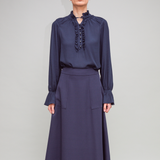 Tiered Shoulder Ruched Blouse, Navy