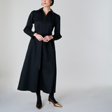 Tailored Cotton Midi Dress, Black