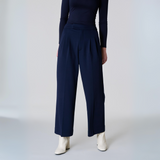Navy Wide Leg Trousers, Twill