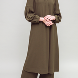 Pleat Sleeve Midi Dress, Khaki