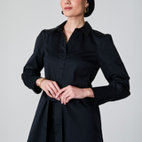 Tailored Cotton Midi Dress, Black