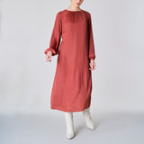 Long Sleeve Satin Dress, Bronze