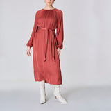 Long Sleeve Satin Dress, Bronze