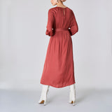 Long Sleeve Satin Dress, Bronze