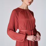 Long Sleeve Satin Dress, Bronze