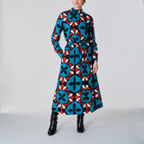 Abstract Print Midi Dress, Blue