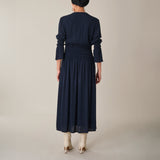 Shirred Waist Dress, Navy