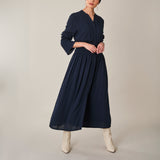 Shirred Waist Dress, Navy