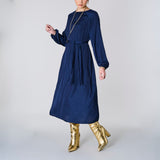 Long Sleeve Satin Dress, Navy