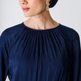 Long Sleeve Satin Dress, Navy