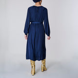 Long Sleeve Satin Dress, Navy