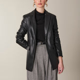 Faux Leather Classic Blazer, Black