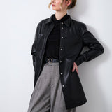 Faux Leather Shacket, Black