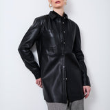 Faux Leather Shacket, Black