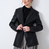 Faux Leather Classic Blazer, Black