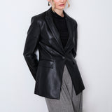 Faux Leather Classic Blazer, Black
