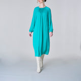Long Sleeve Satin Dress, Turquoise