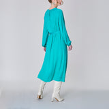 Long Sleeve Satin Dress, Turquoise