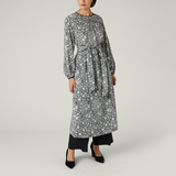 Black And White Floral Print Midi Dress