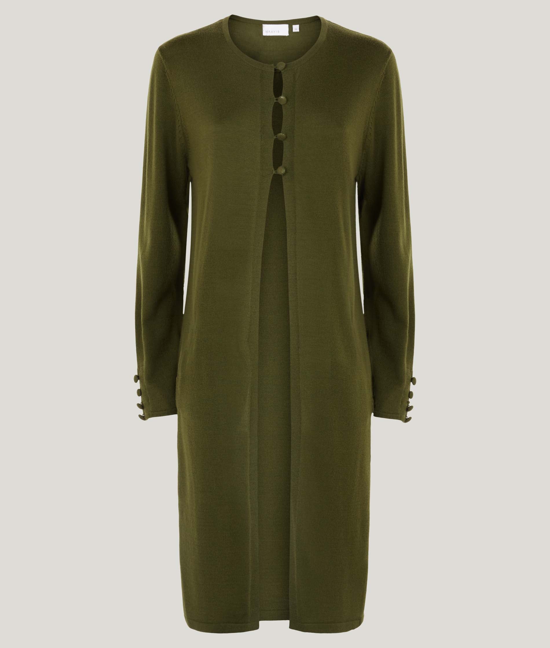 Olive Longline Merino Wool Cardigan