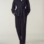 Crisp Black Cotton Wrap Blouse with long tie details.Ê