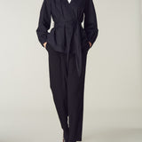 Crisp Black Cotton Wrap Blouse with long tie details.Ê