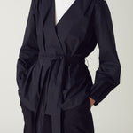 Crisp Black Cotton Wrap Blouse with long tie details.Ê