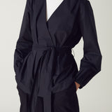 Crisp Black Cotton Wrap Blouse with long tie details.Ê