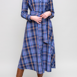 Navy Check A-Line Shirt Dress