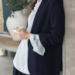 Relaxed Tailoring Statement Jacket in Classic Navy for Summer, Ruched Sleeves