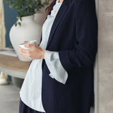 Relaxed Tailoring Statement Jacket in Classic Navy for Summer, Ruched Sleeves