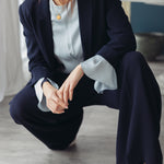 Relaxed Tailoring Statement Jacket in Classic Navy for Summer, Ruched Sleeves