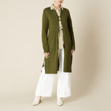 Olive Longline Extra Fine Merino Cardigan