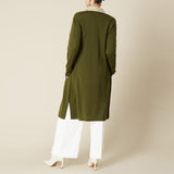 Olive Longline Extra Fine Merino Cardigan