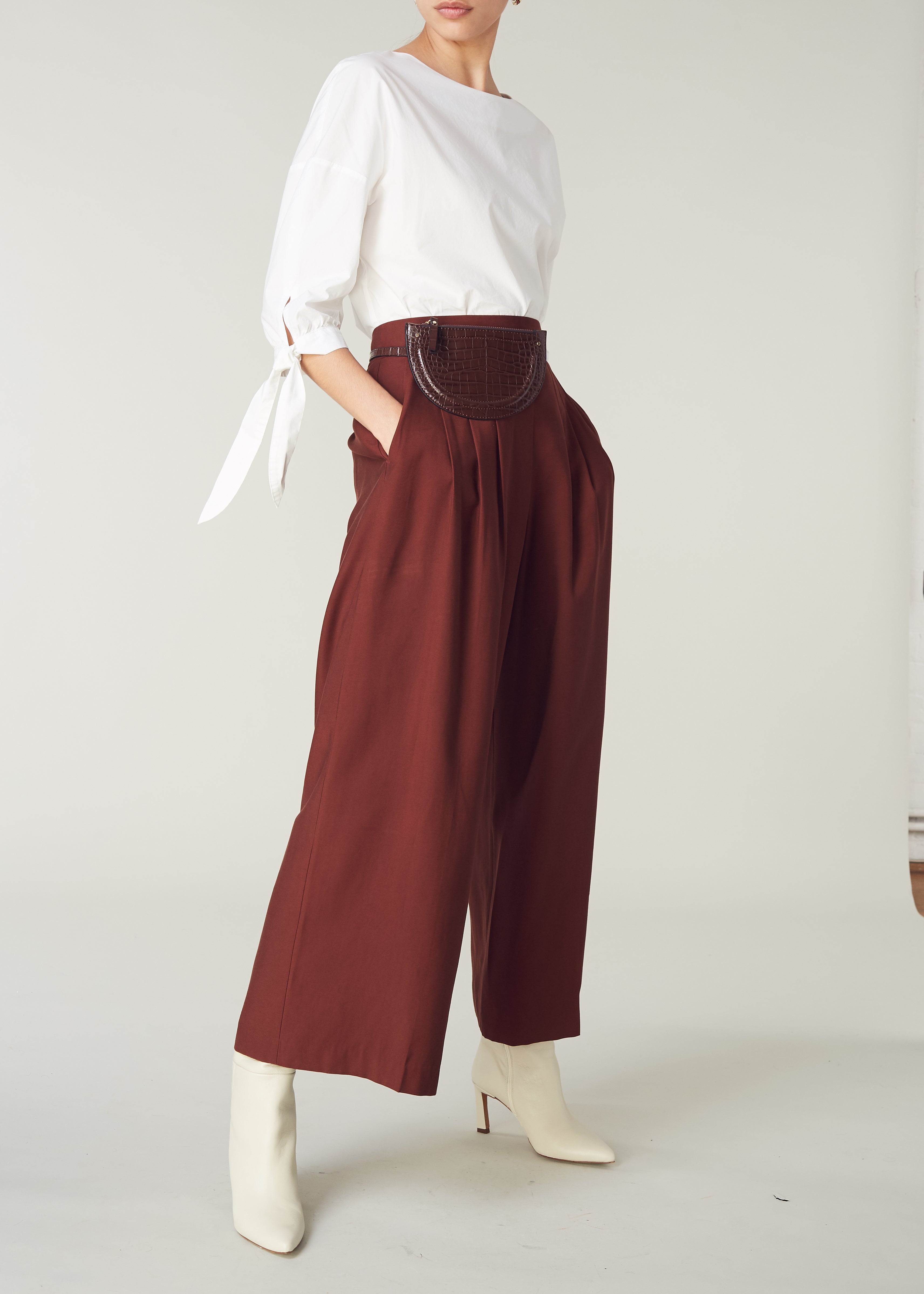 Pure Cotton White Blouse, Tie Cuff and Back Pin Tuck Detail, perfect for pairingÊ
