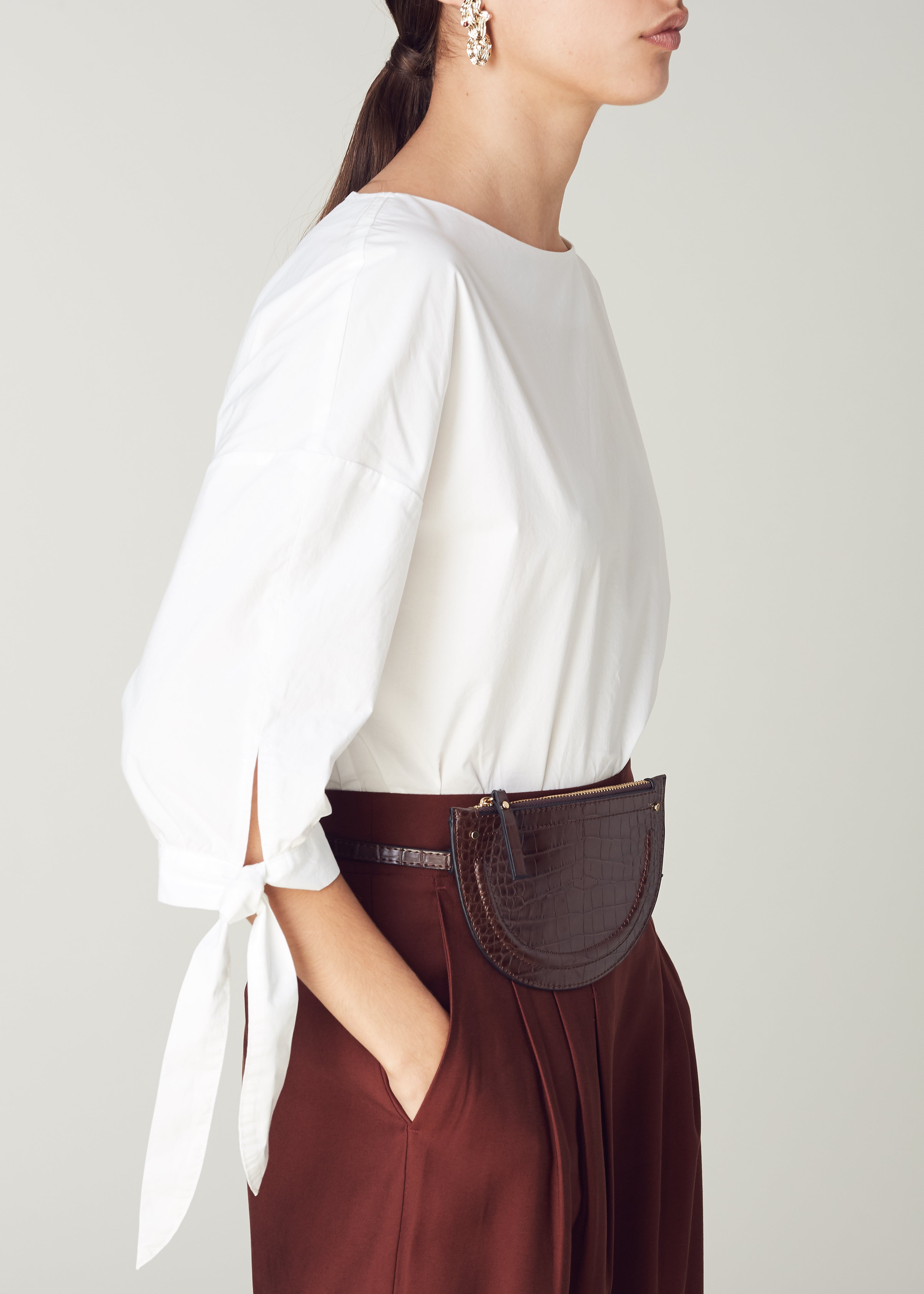 Pure Cotton White Blouse, Tie Cuff and Back Pin Tuck Detail, perfect for pairingÊ