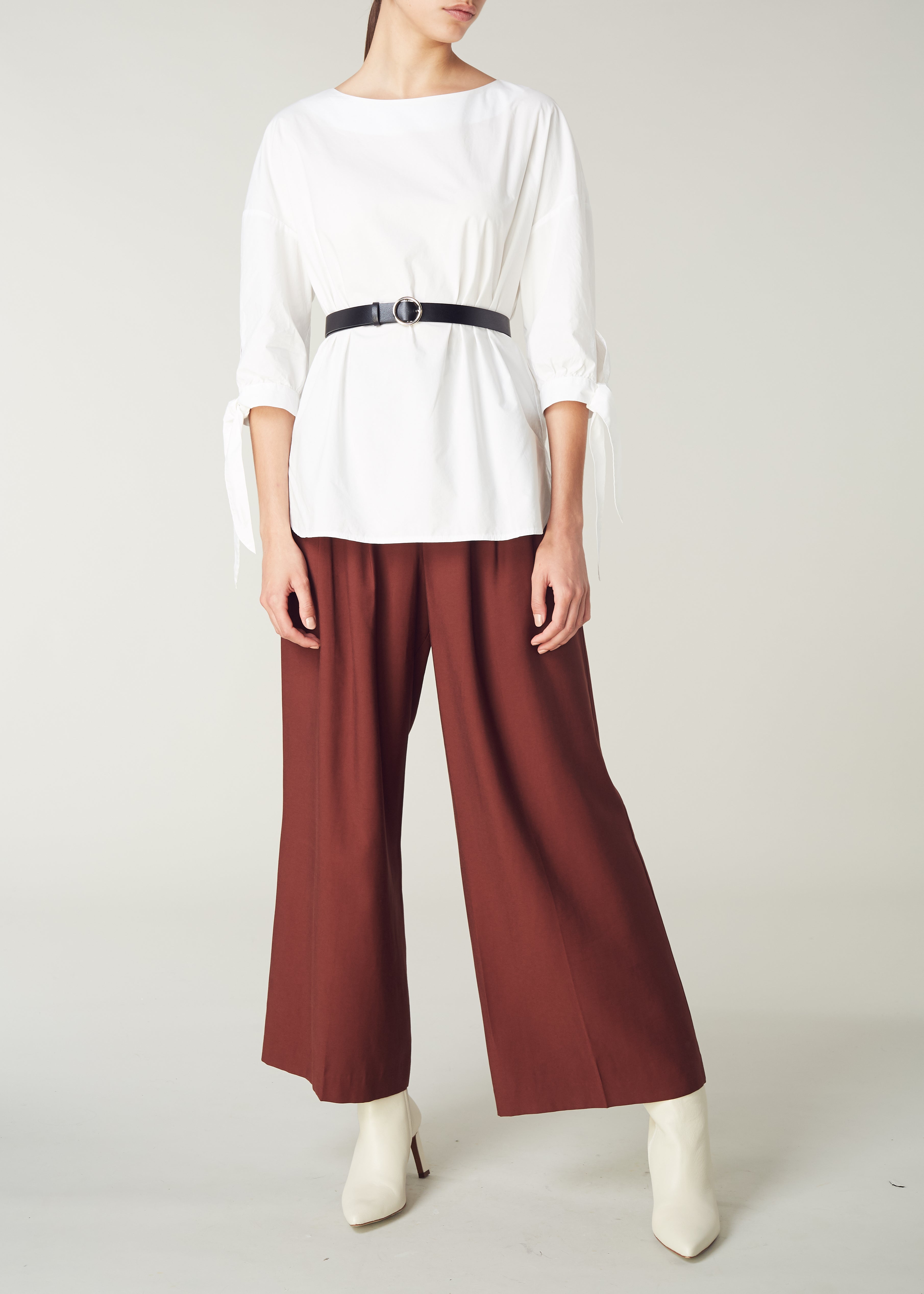 Pure Cotton White Blouse, Tie Cuff and Back Pin Tuck Detail, perfect for pairingÊ