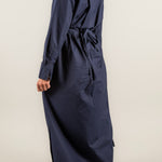 Classic Navy Shirt Dress with Drawstring Ties for Ruching at Front