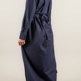 Classic Navy Shirt Dress with Drawstring Ties for Ruching at Front