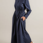 Classic Navy Shirt Dress with Drawstring Ties for Ruching at Front