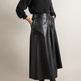 Faux Leather A Line Maxi Skirt, Black