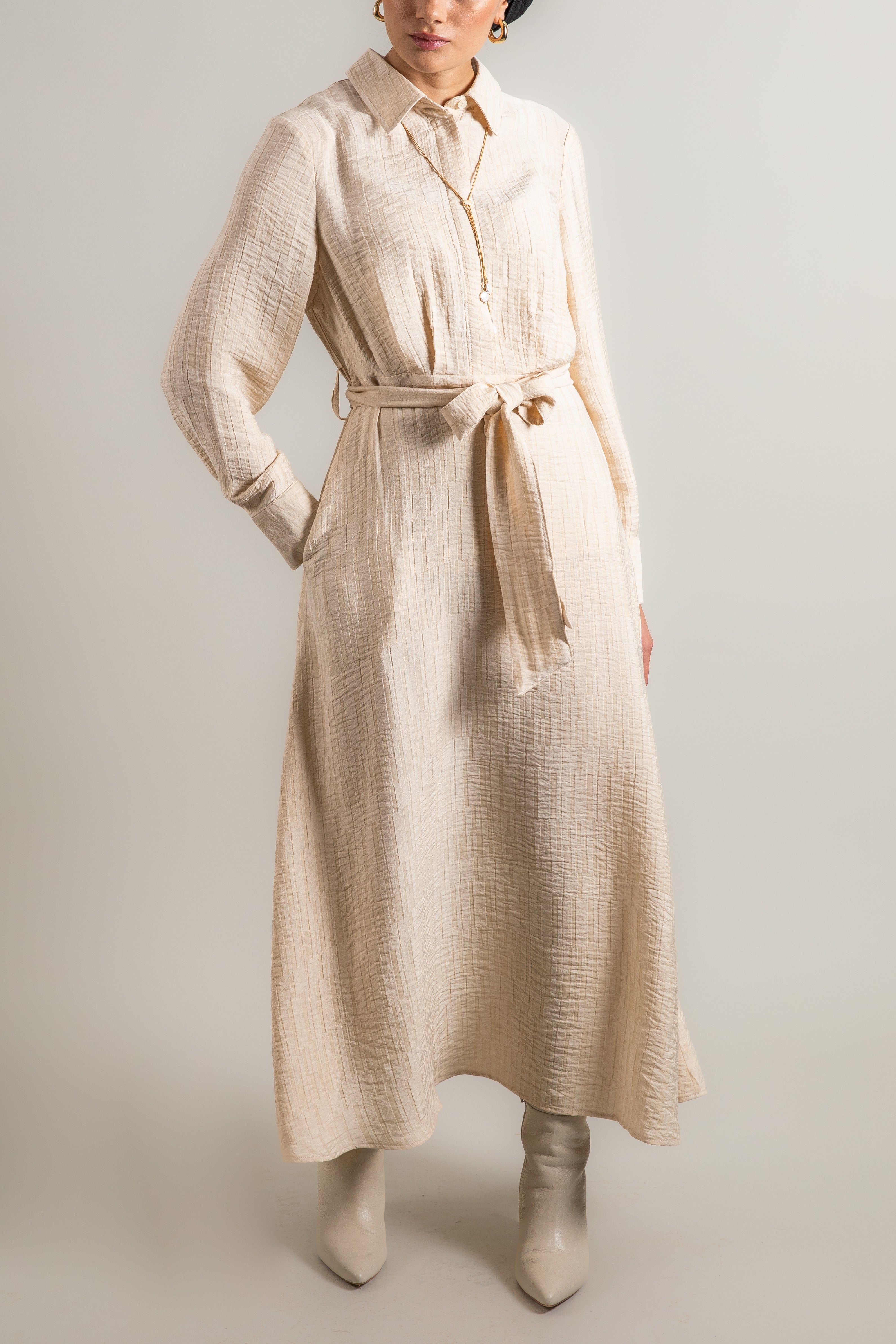 Midaxi Fit And Flare Dress, Neutral Cream NAAYIB Midaxi Fit And Flare Dress, Neutral Cream NAAYIB