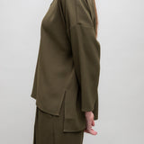 Grandad Collar Blouse, Khaki